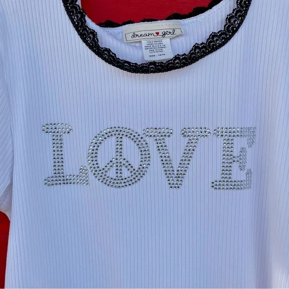 🟩 Dream Girl love bling lace ribbed short sleeve t-shirt - Picture 2 of 8